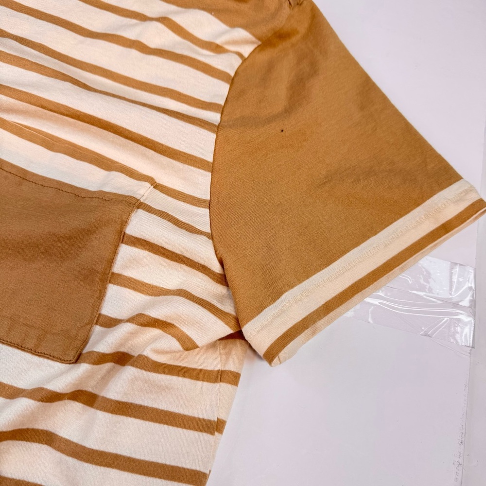 BALENCIAGA Stripe T-Shirt Women’s Size XL Brown Cotton Stretch Crewneck Casual - Picture 8 of 12